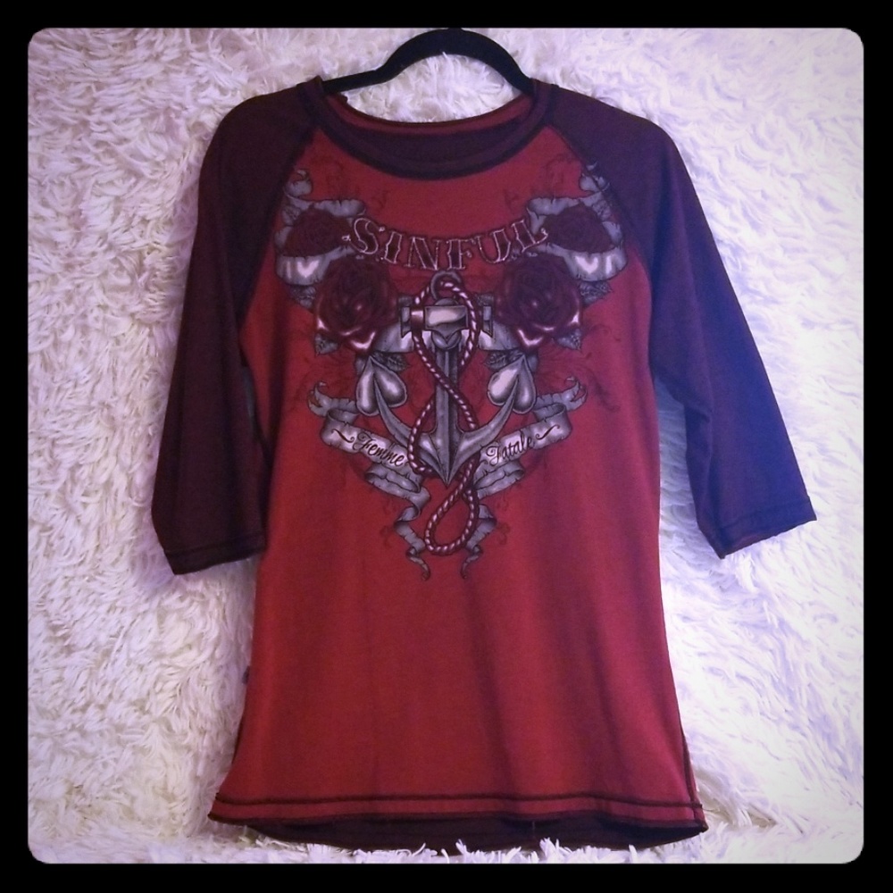 Women's Sinful by Affliction quarter-length shirt.